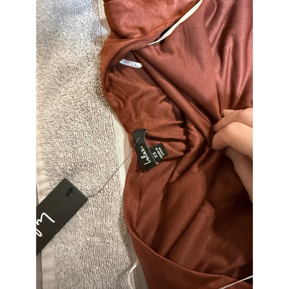 NWT Lulus Size XS Love in Your Life Rust Brown Satin Halter Maxi Dress Formal - Picture 5 of 7